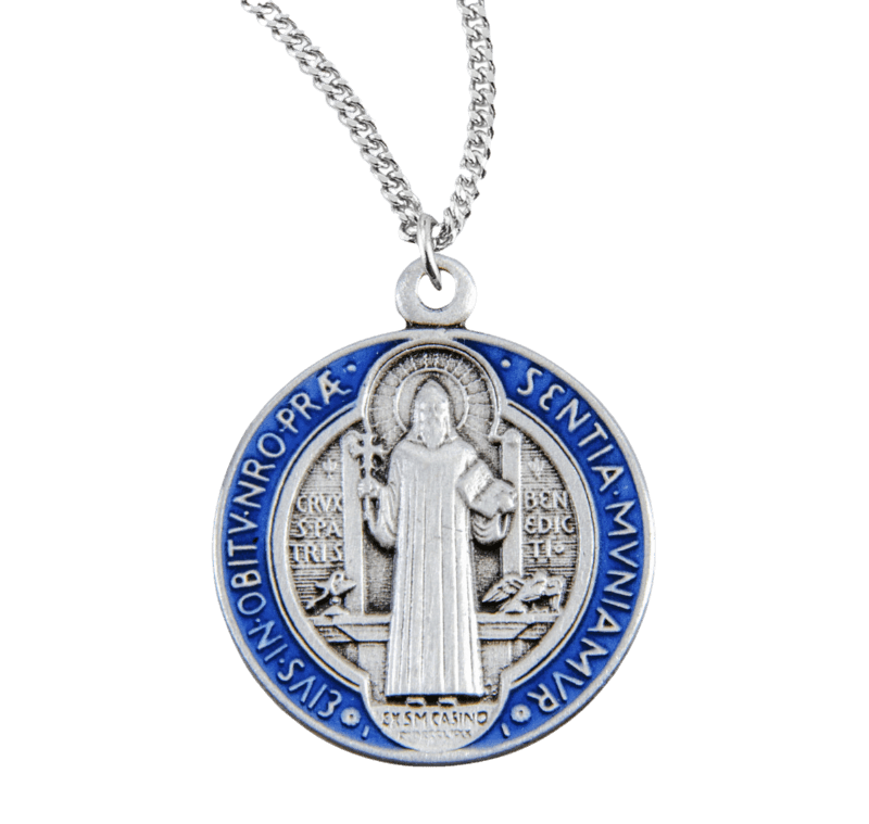 Saint Benedict Blue and Red over Silver Medal (Small Size) Holy