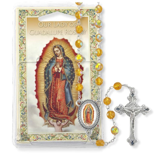 Gold Crystal Bead Our Lady of Guadalupe Specialty Rosary Boxed