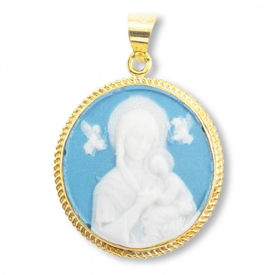 Light Blue and Gold Our Lady of Perpetual Help Cameo Medal