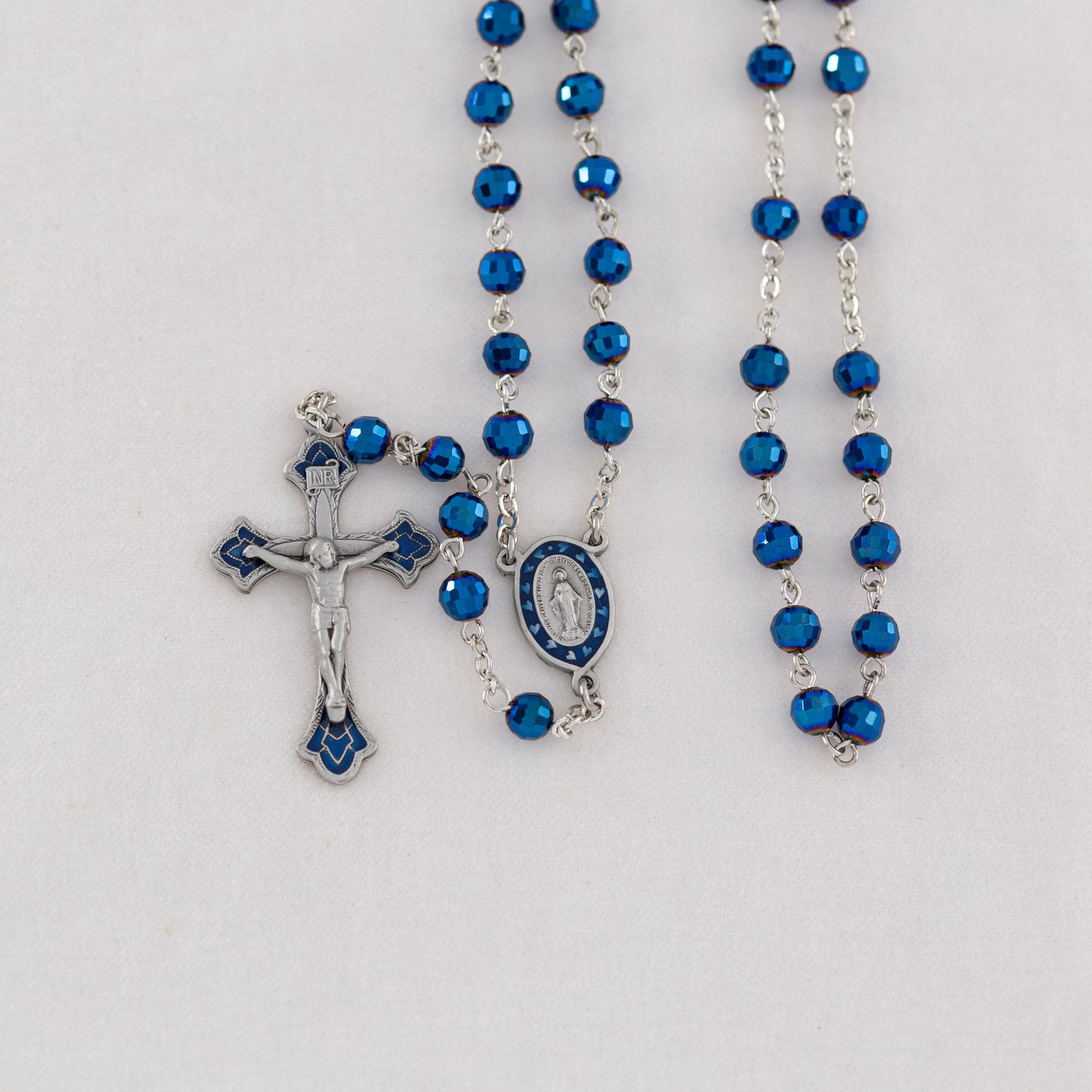 Blue Glass Bead Rosary