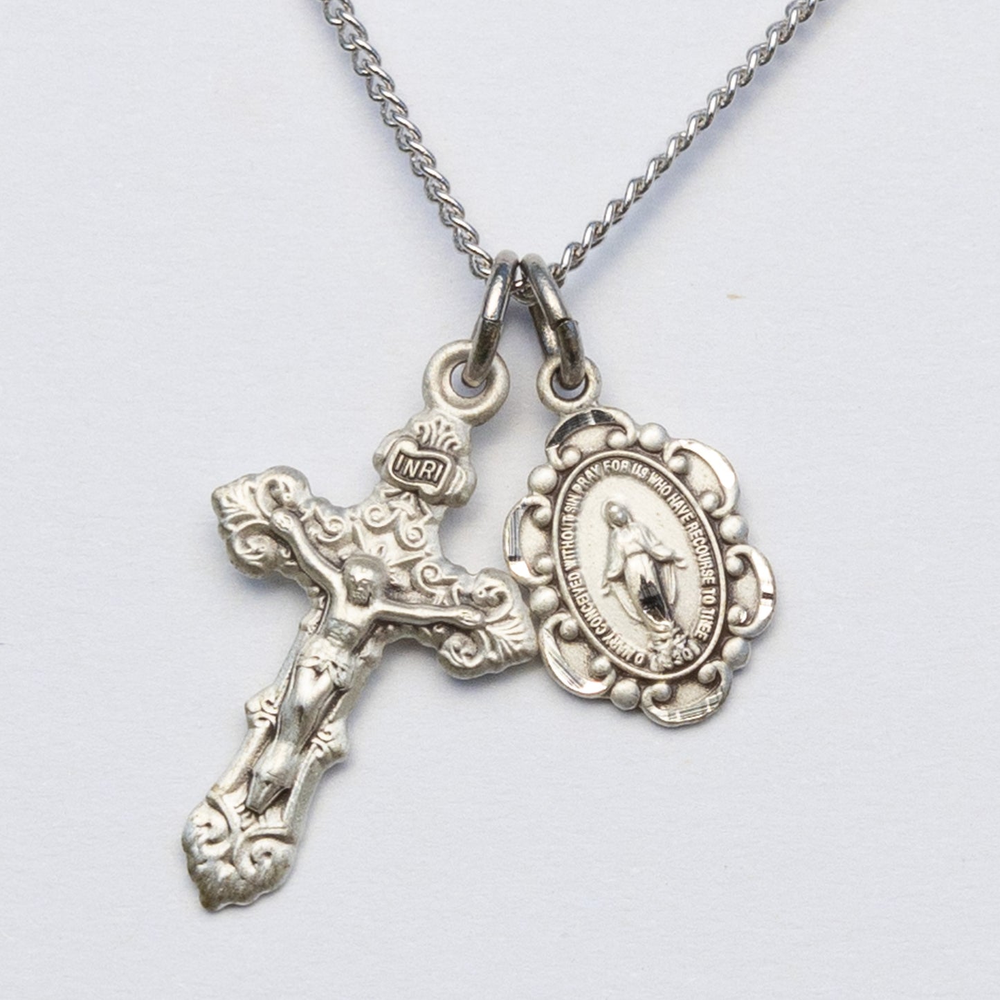 Petite Filigree Double Miraculous Medal and Crucifix