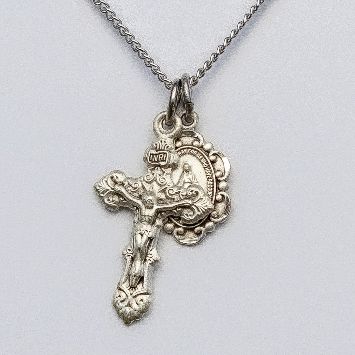 Petite Filigree Double Miraculous Medal and Crucifix