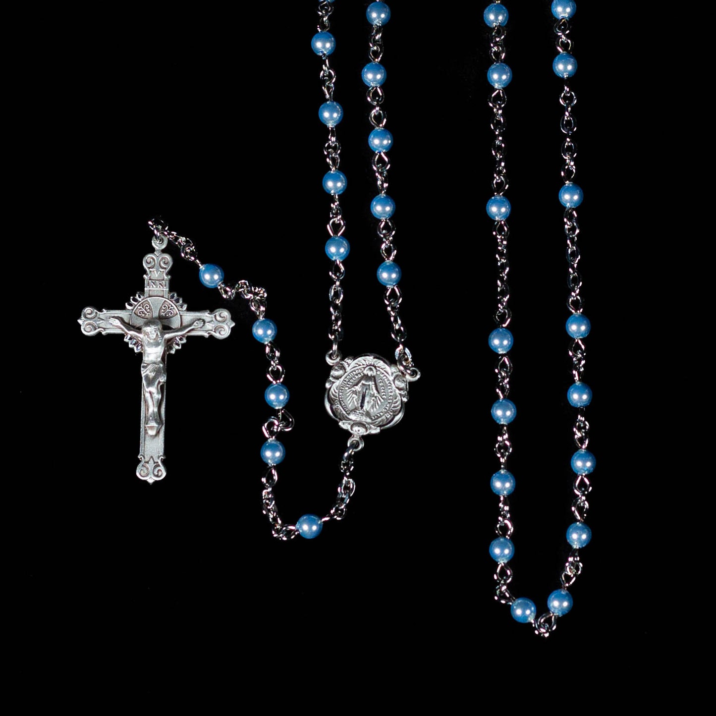 Fine Swarovski Crystal Blue Pearl Rosary