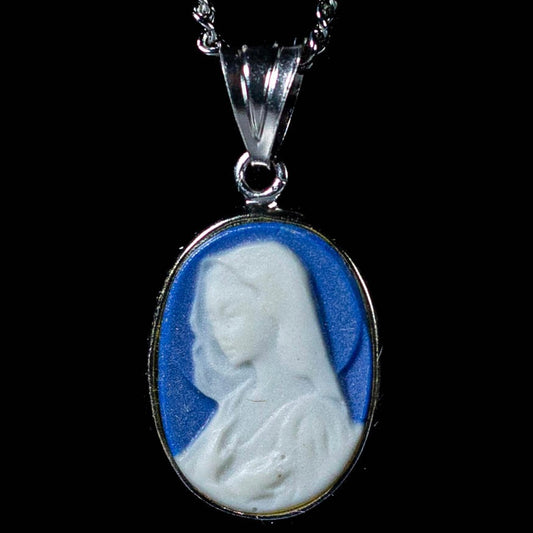 Blue Oval Madonna Profile Cameo Medal