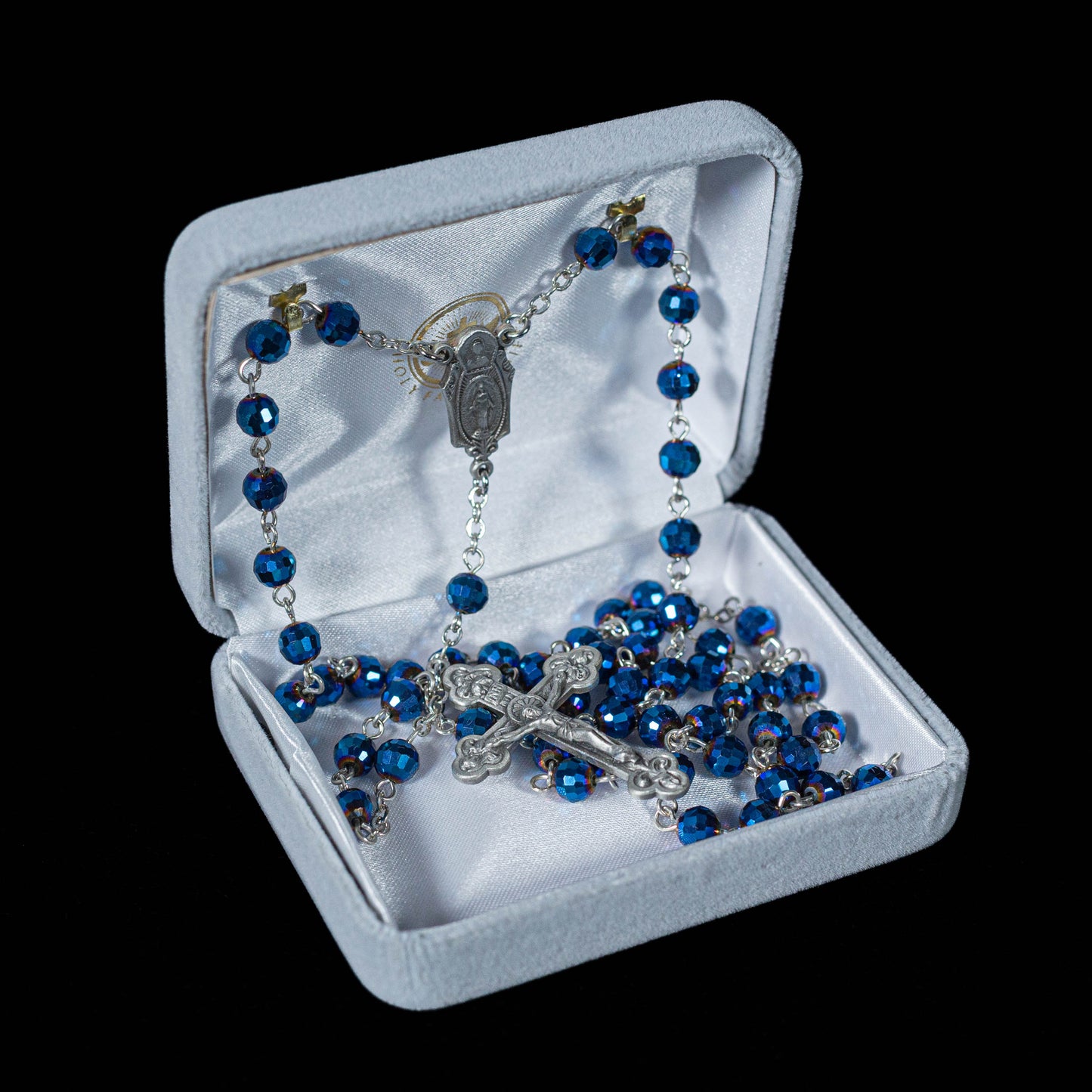 Blue Glass Bead Rosary