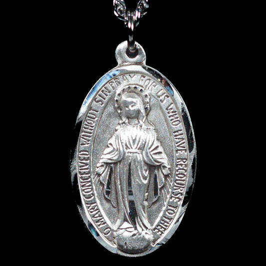Medium Shiny Silver Oval Miraculous Medal
