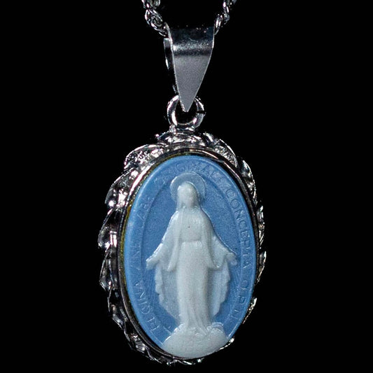 Cameo Miraculous Medal with Rope Frame