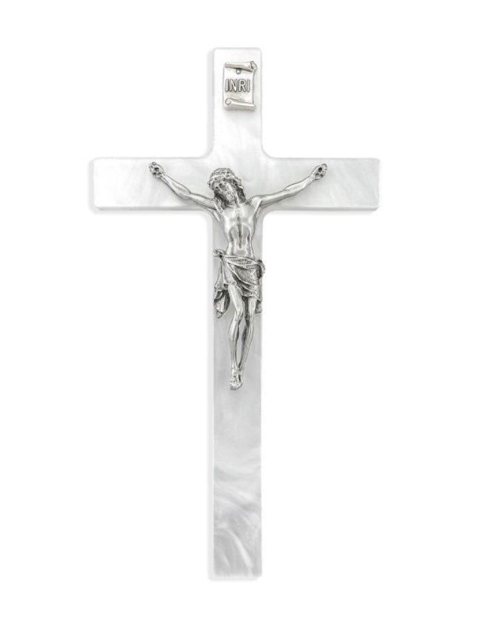 White Pearlized Crucifix, 7"