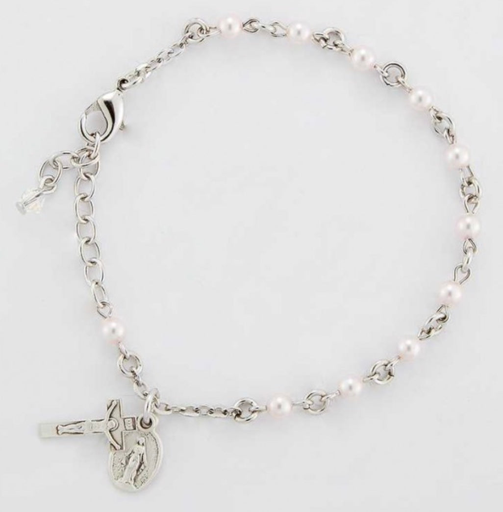 Rosary Bracelet Created with 4mm Pink Finest Austrian Crystal Imitation Pearl Beads by HMH