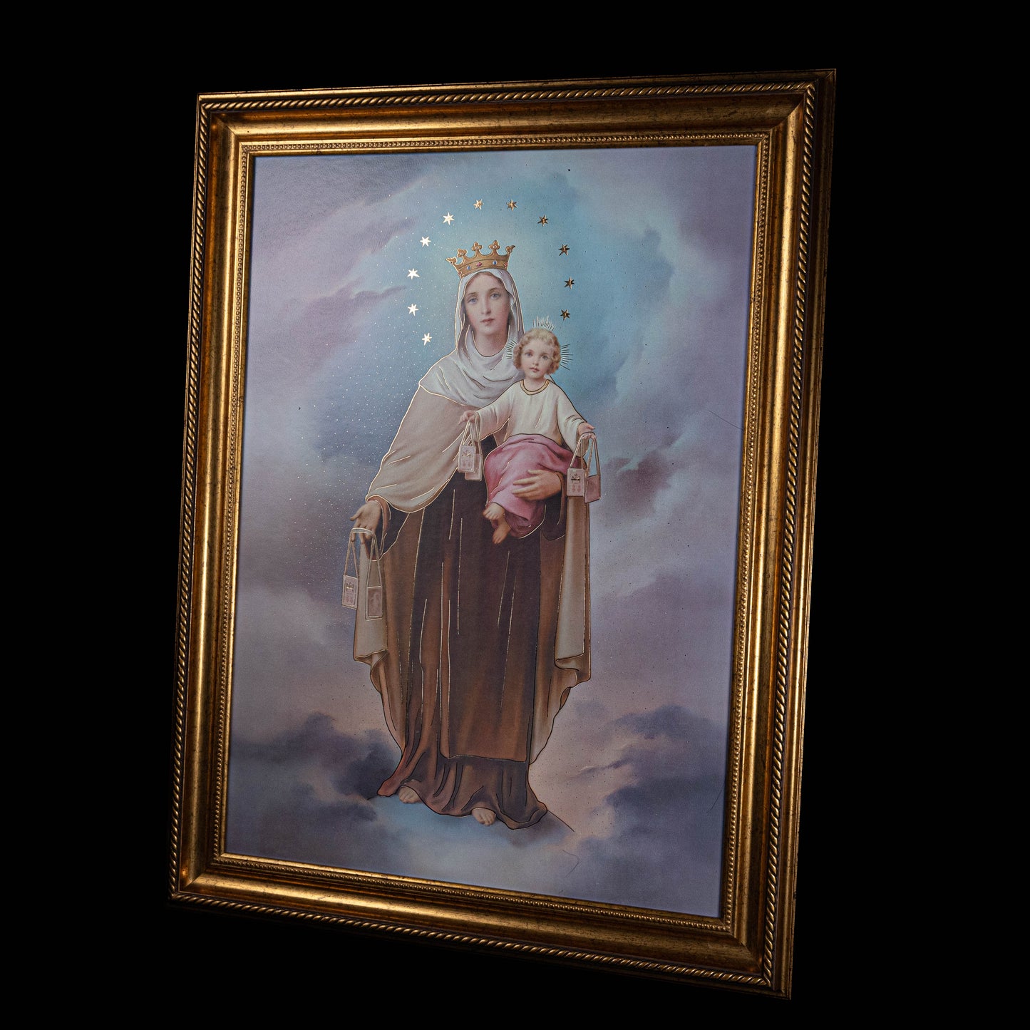 23.5" x 31" Our Lady of Mount Carmel Framed Art, Textured with Gold Accents