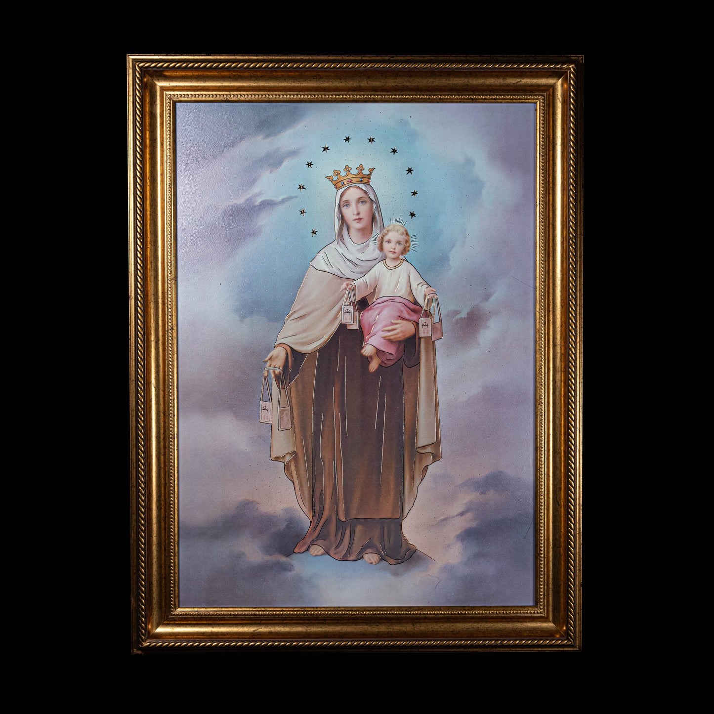 23.5" x 31" Our Lady of Mount Carmel Framed Art, Textured with Gold Accents
