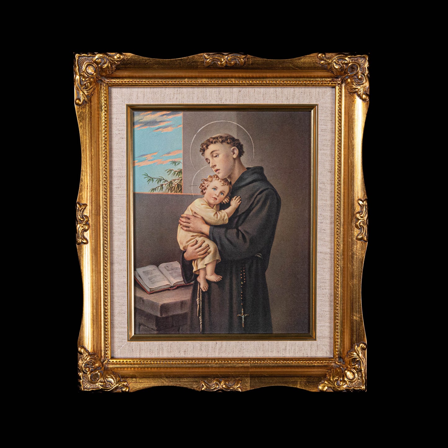 St. Anthony Textured Painting in Ornate Gold-Leaf Frame