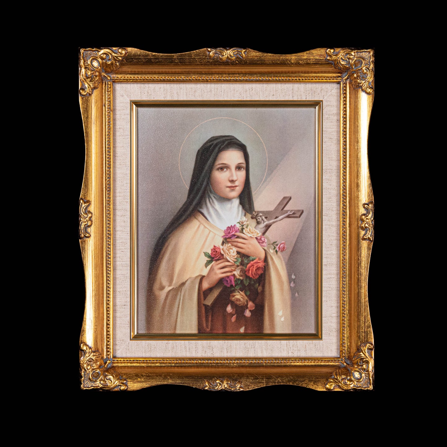 St. Therese of Lisieux Textured Art in Ornate Gold-Leaf Frame