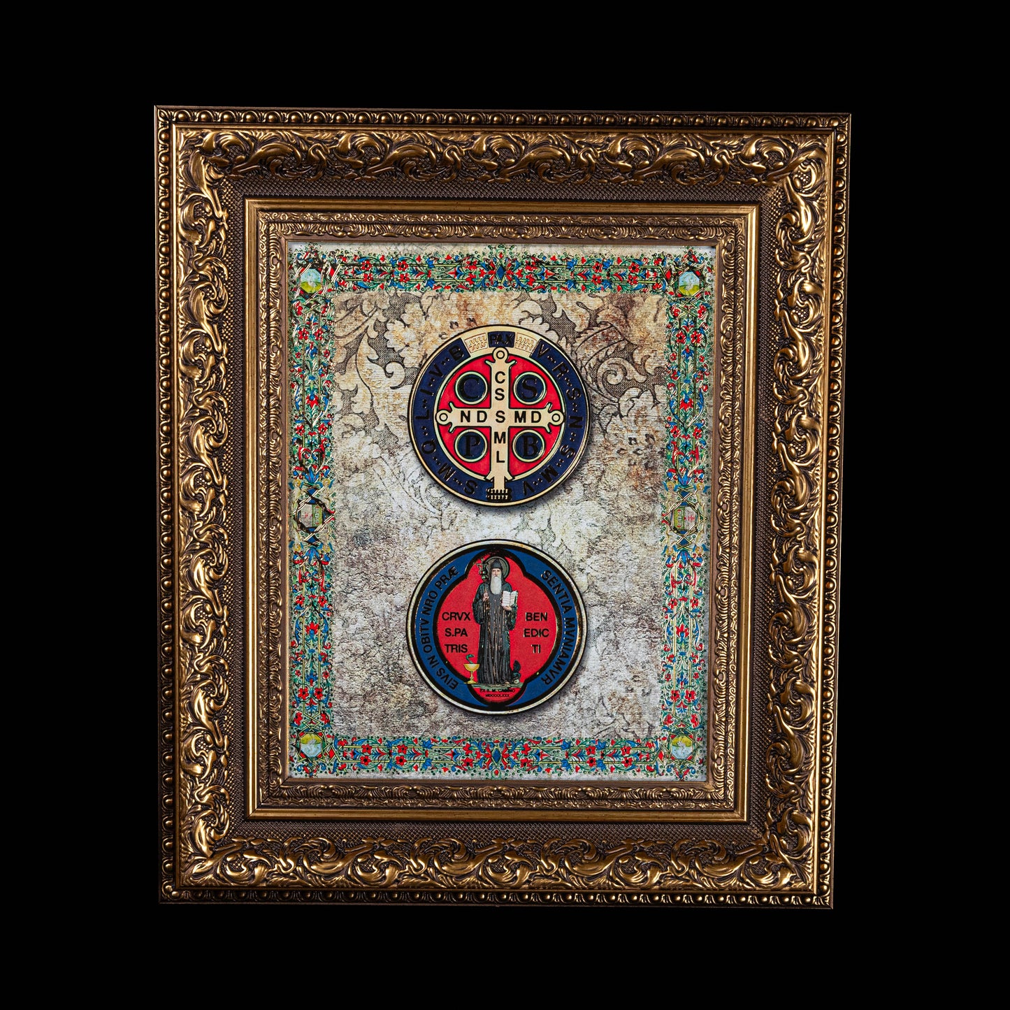 Benedict Medal Framed Art with Gold Accents