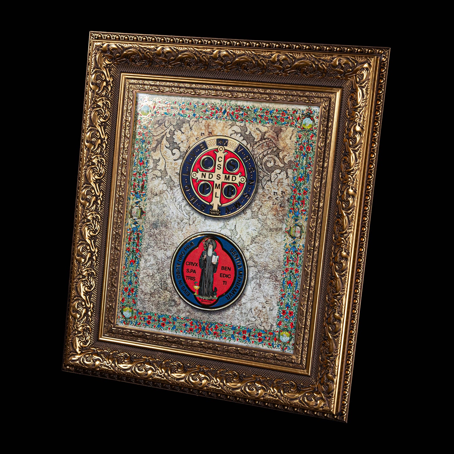 Benedict Medal Framed Art with Gold Accents