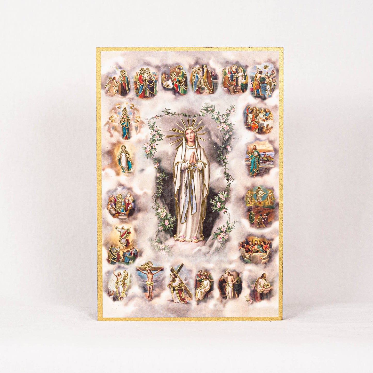 4" x 6" Mystery of the Rosary Gold Foil Mosaic Plaque
