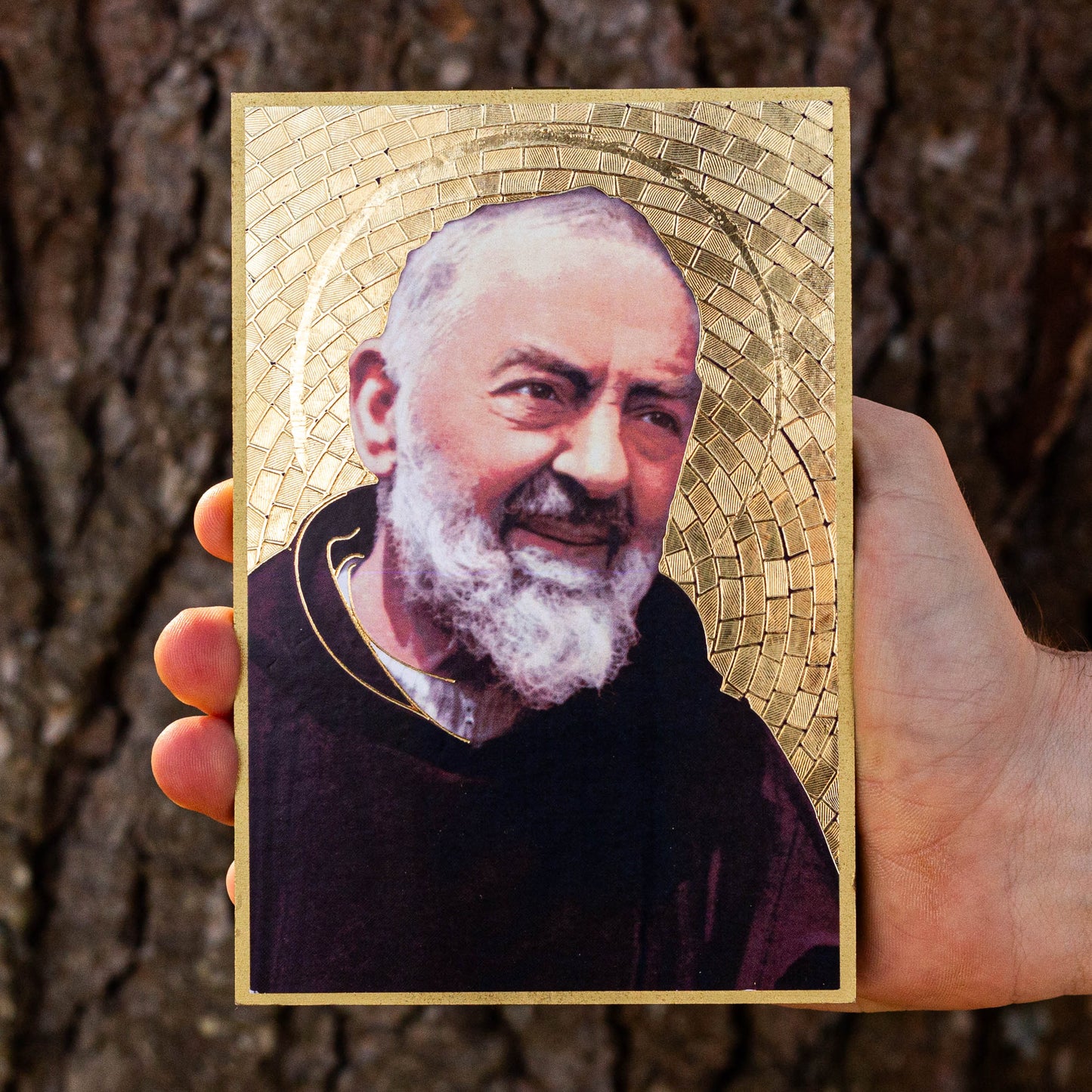 4" x 6" Padre Pio Gold Foil Mosaic Plaque