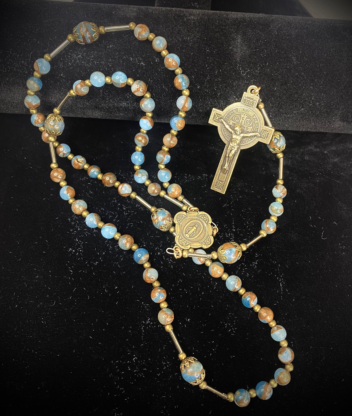 Copper and Turquise Agate Stone St. Benedict Crucifix