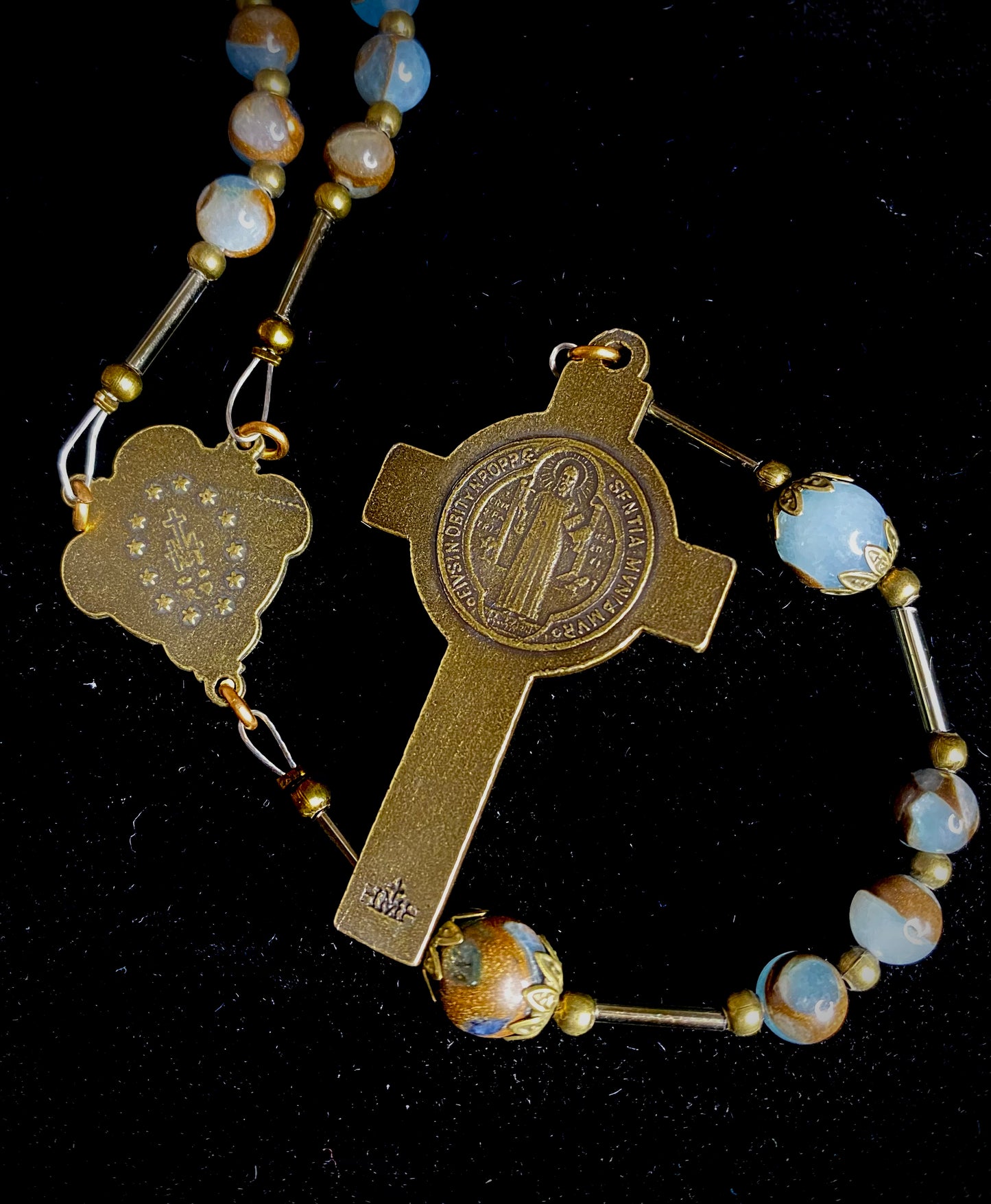 Copper and Turquise Agate Stone St. Benedict Crucifix
