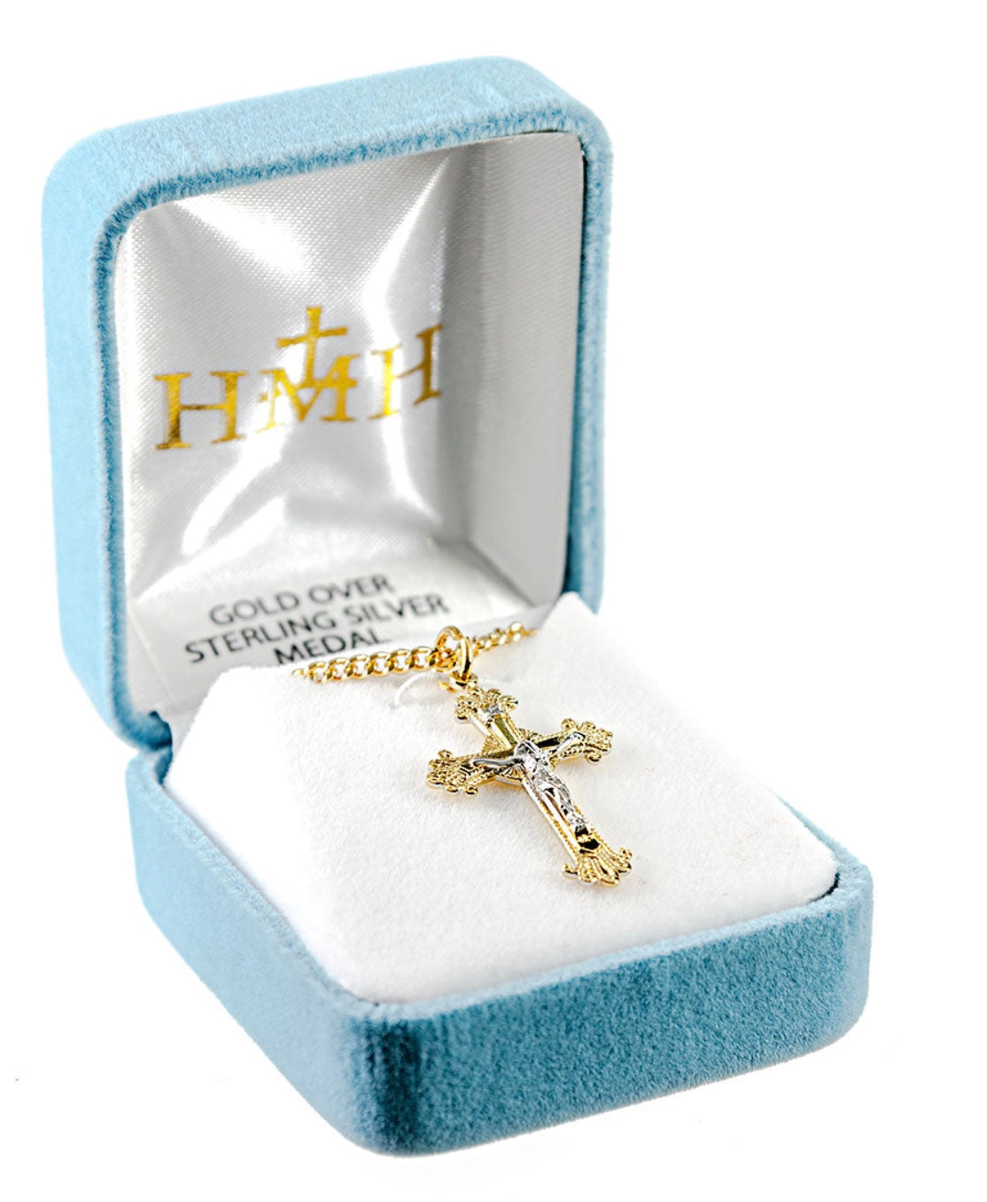 Fancy Engraved Gold Two Toned Crucifix, 1.1”