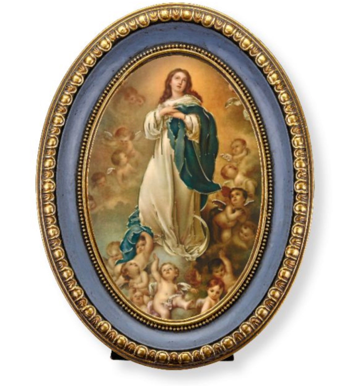 5 1/2" x 7 1/2" Oval Gold-Leaf Frame with a Immaculate Conception Print