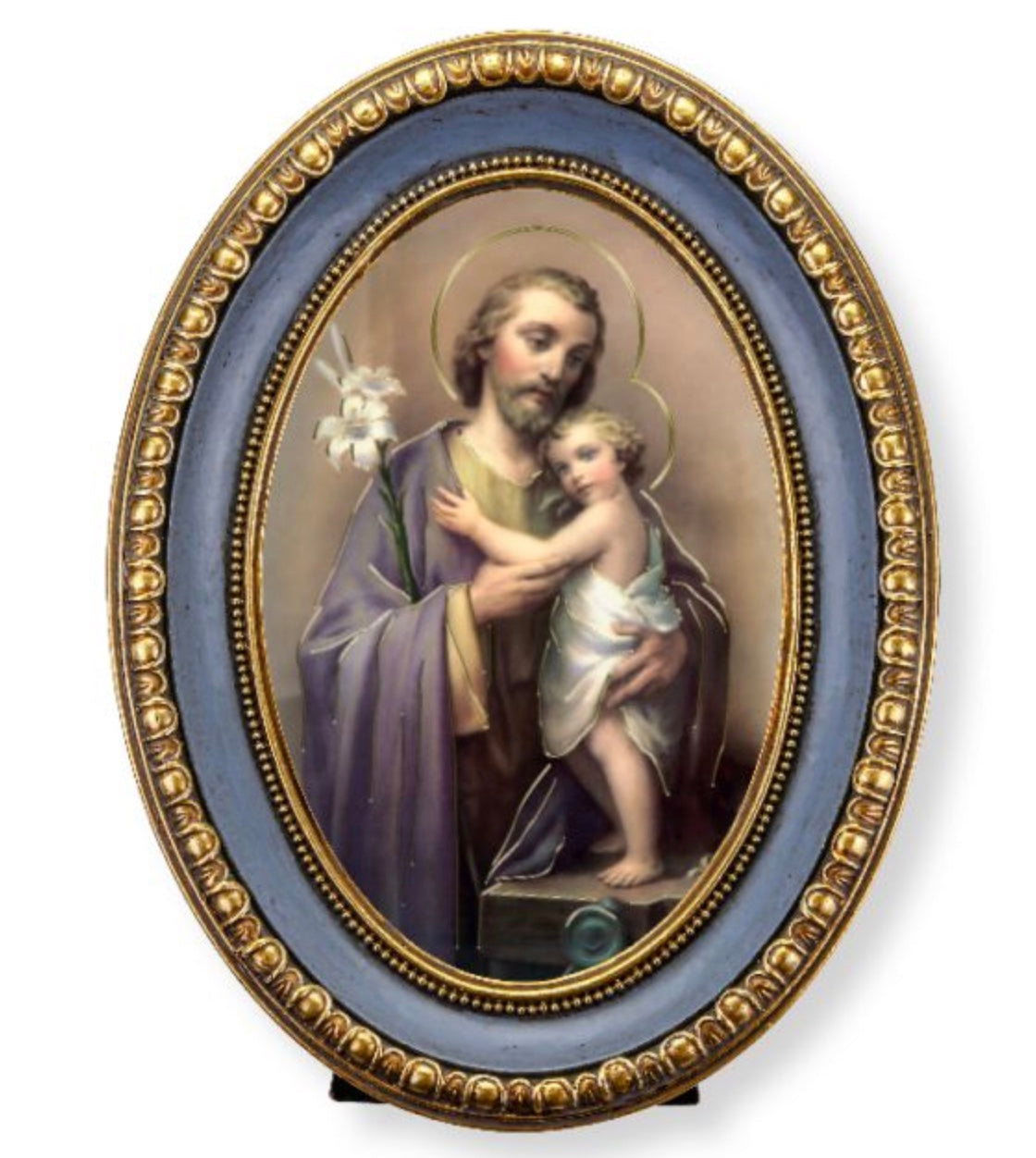 5 1/2" x 7 1/2" Oval Gold-Leaf Frame with a Saint Joseph Print