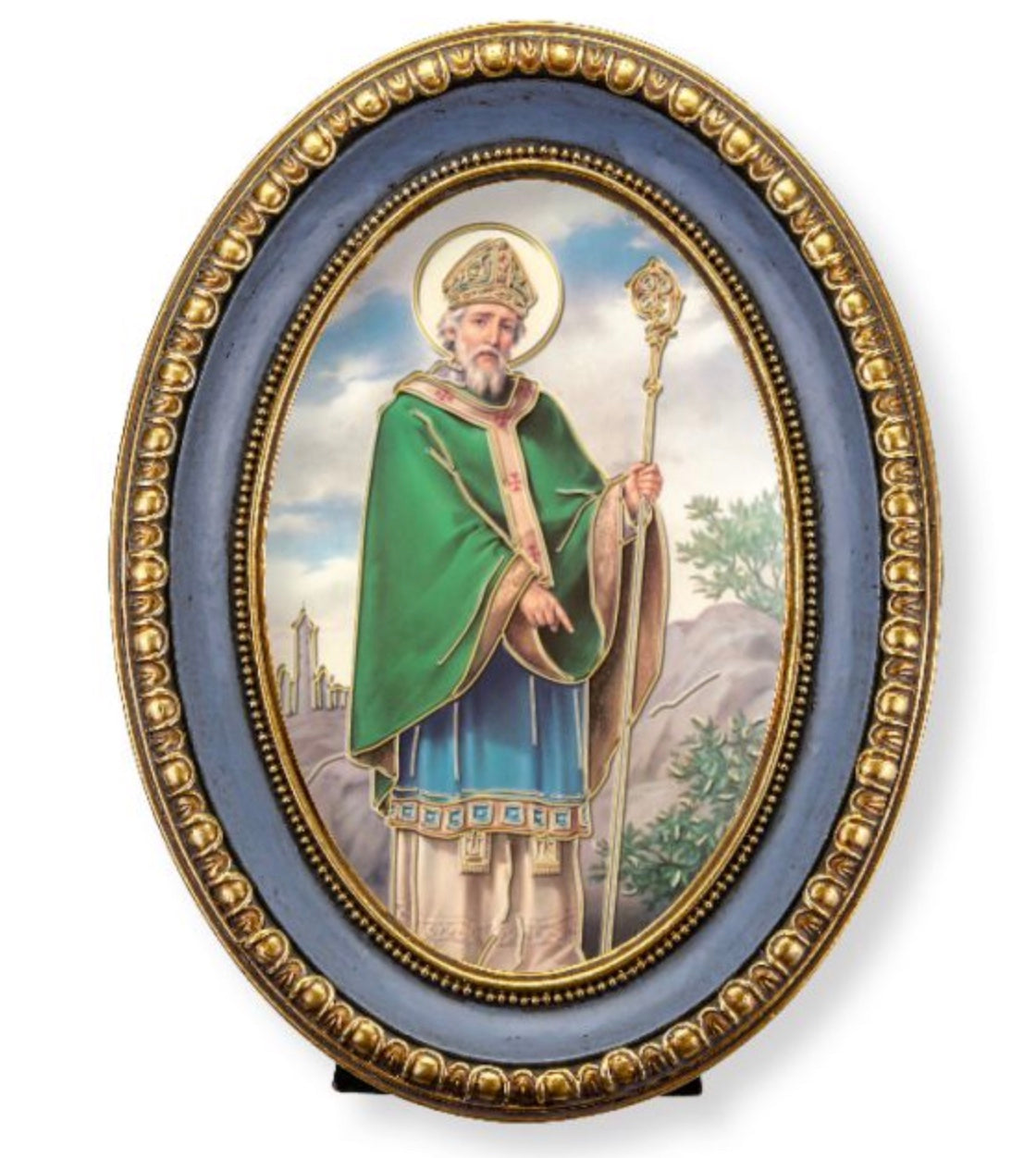 5 1/2" x 7 1/2" Oval Gold-Leaf Frame with a Saint Patrick Print