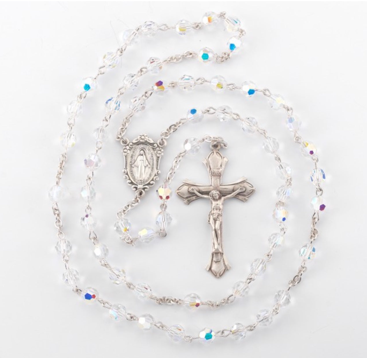 Aurora Borealis Crystal Sterling Silver Rosary