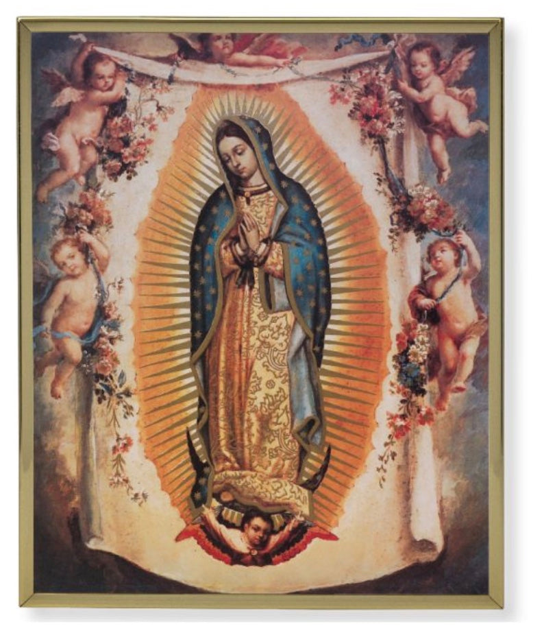 11" x 14" Gold Plaque Frame with a Our Lady of Guadalupe with Angels Print