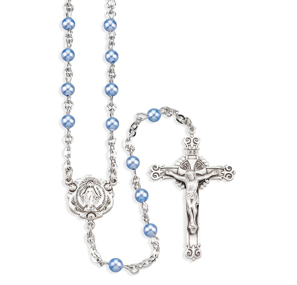 Fine Swarovski Crystal Blue Pearl Rosary