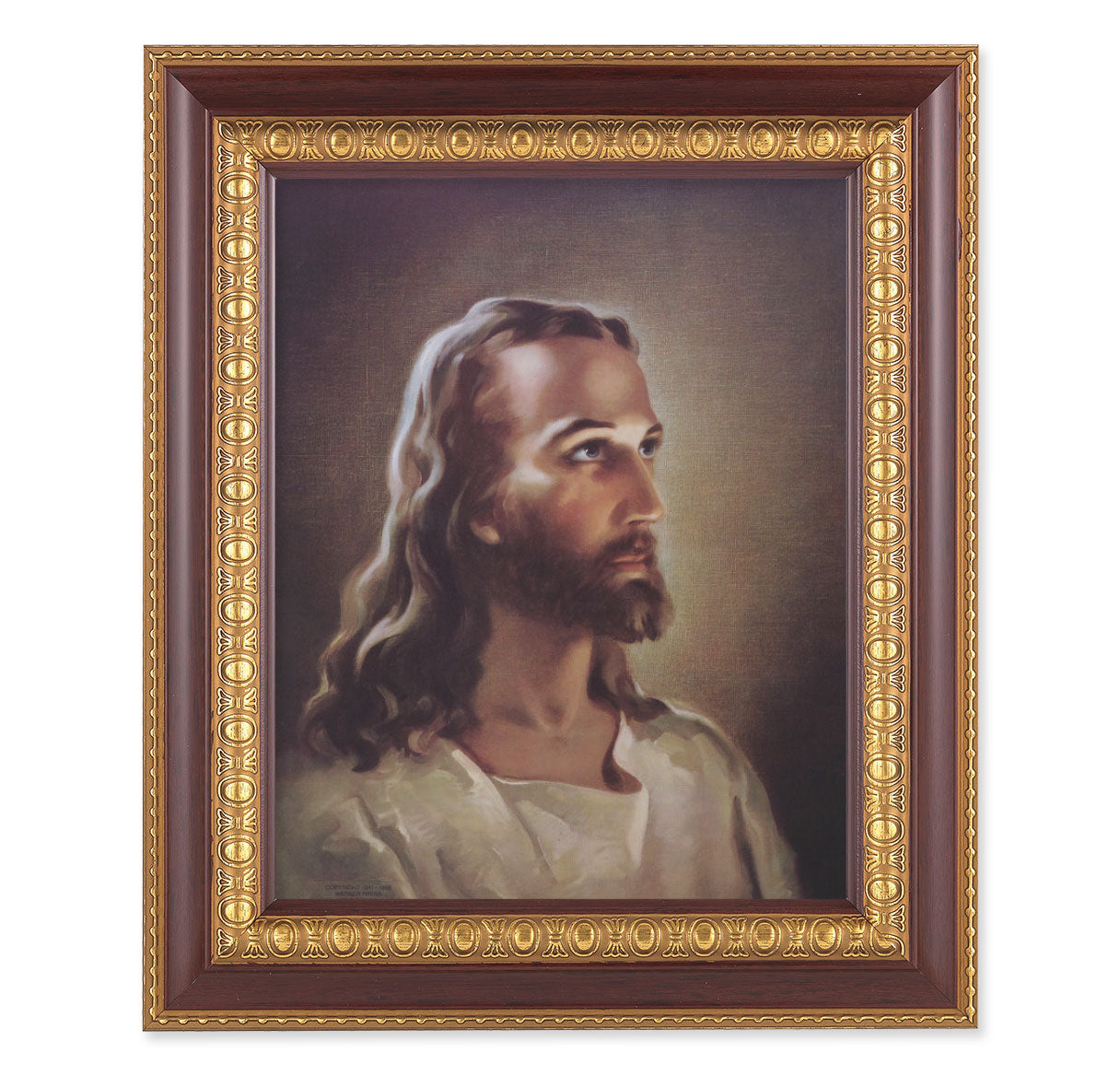 11.5" x 13.5" Head of Christ Cherry Gold Framed Art