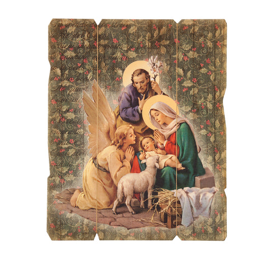 Holy Family with Angel Wood Wall Plaque