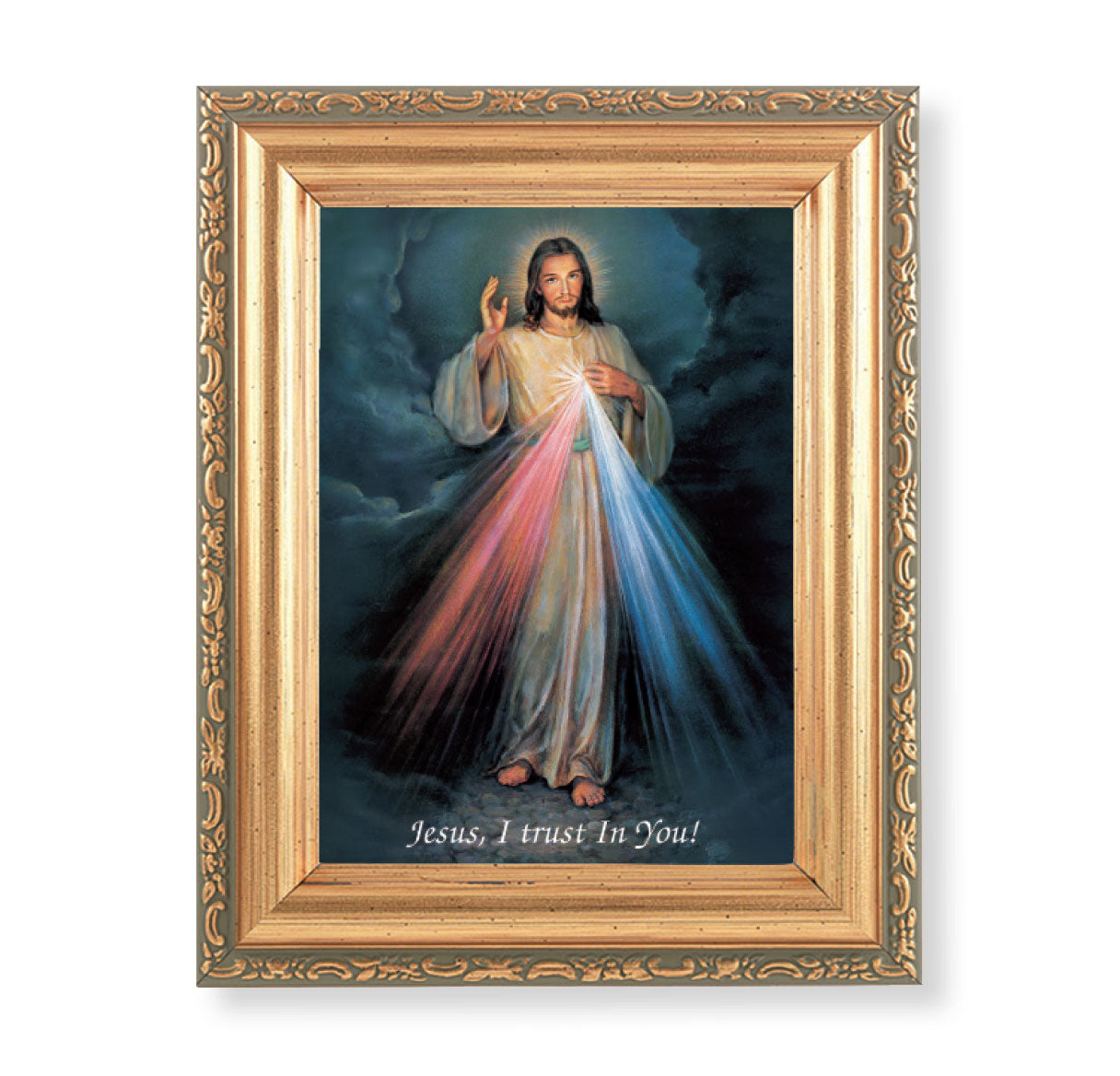 5-1/2" x 7" Divine Mercy Antique Gold Framed Art