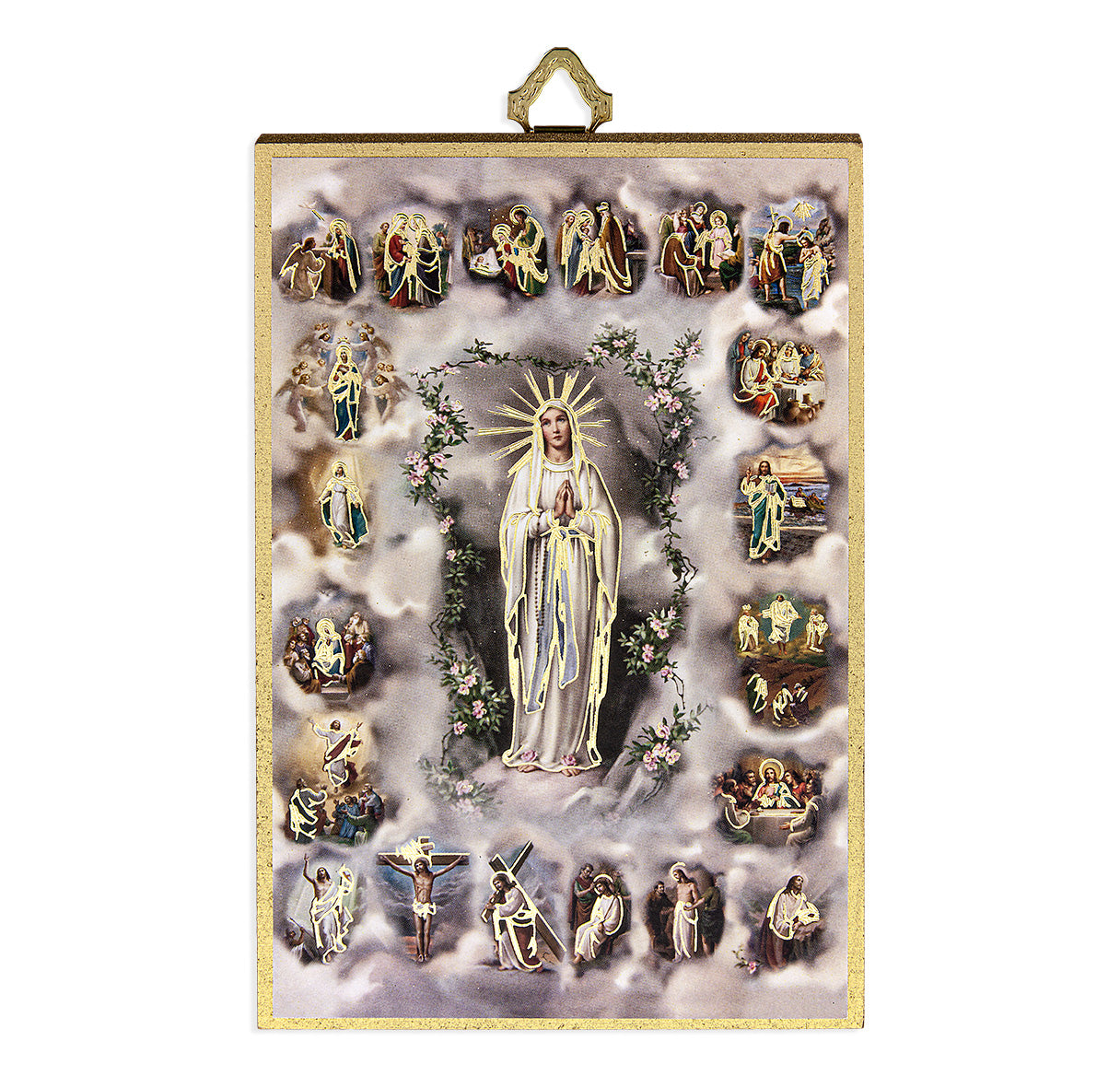 4" x 6" Mystery of the Rosary Gold Foil Mosaic Plaque