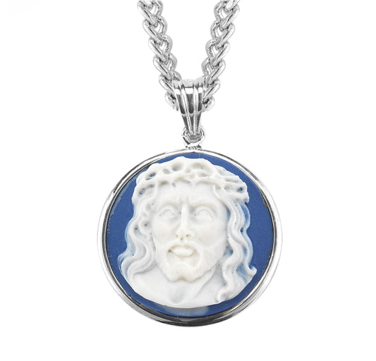 Light Blue Head of Christ Cameo Medal