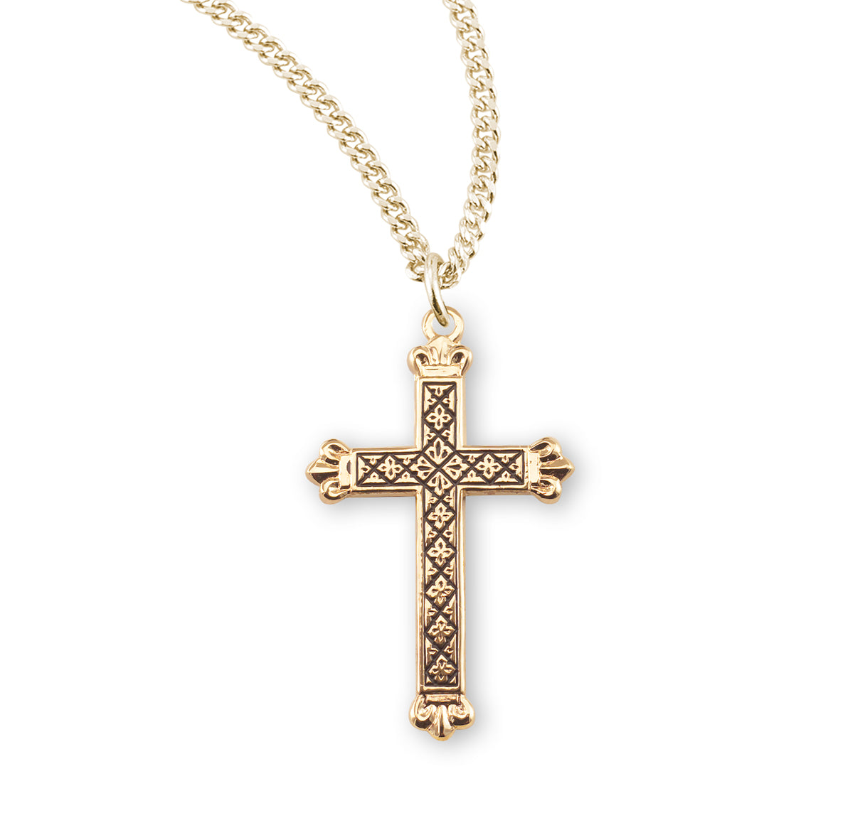 Gold Cross Necklace with Black Enamel Design (1.2