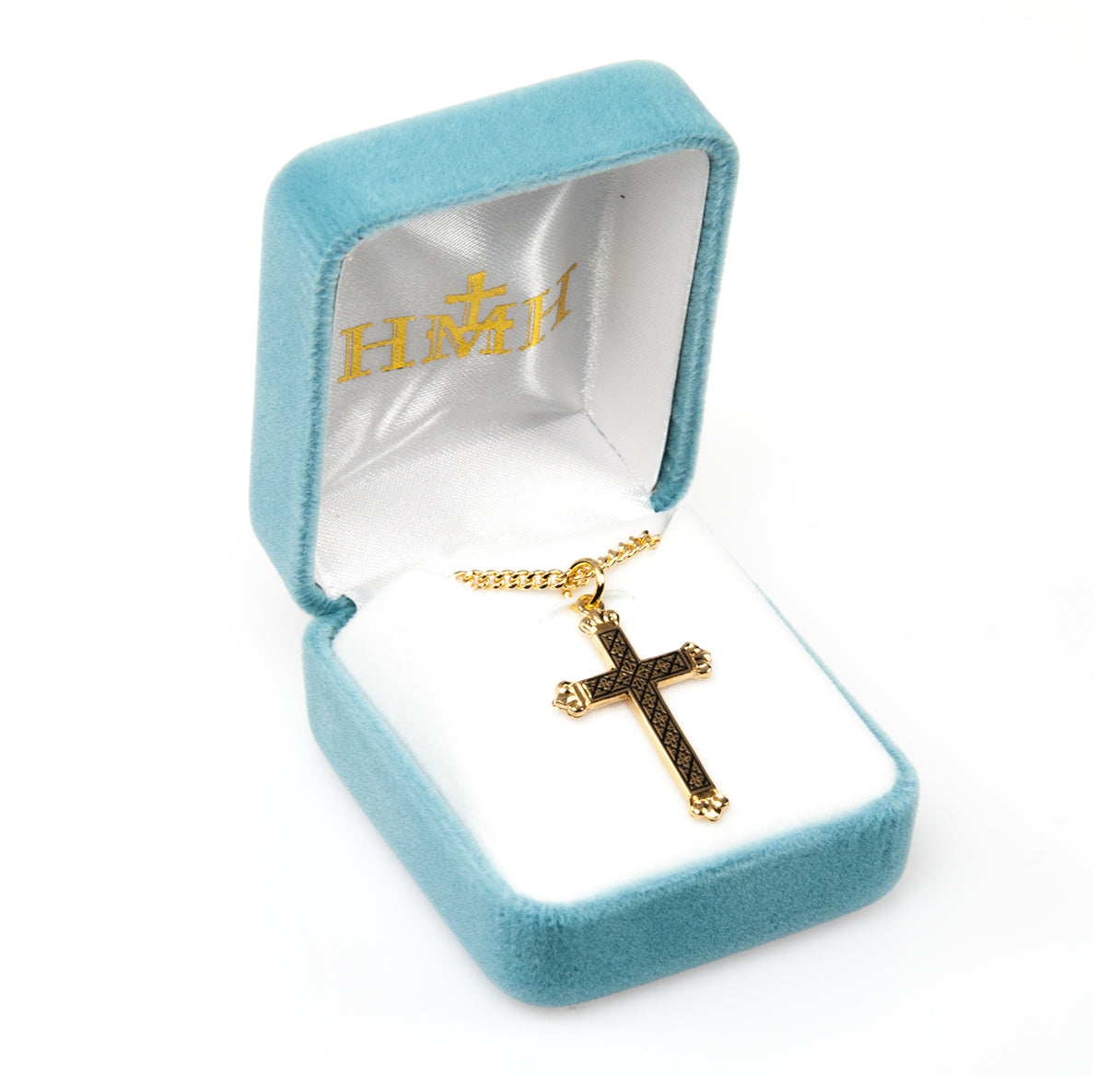 Gold Cross Necklace with Black Enamel Design (1.2" Metal)
