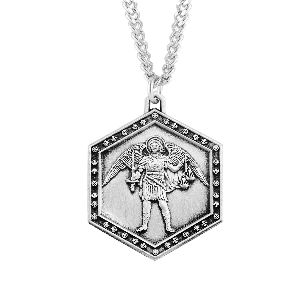 Saint Michael the Archangel Sterling Silver Hexagon Medal
