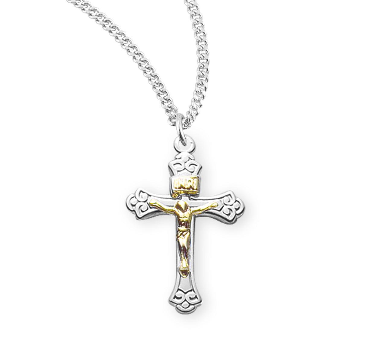 Tapered Two Toned Crucifix, 0.8” Metal, 0.8 Grams, 18" Chain