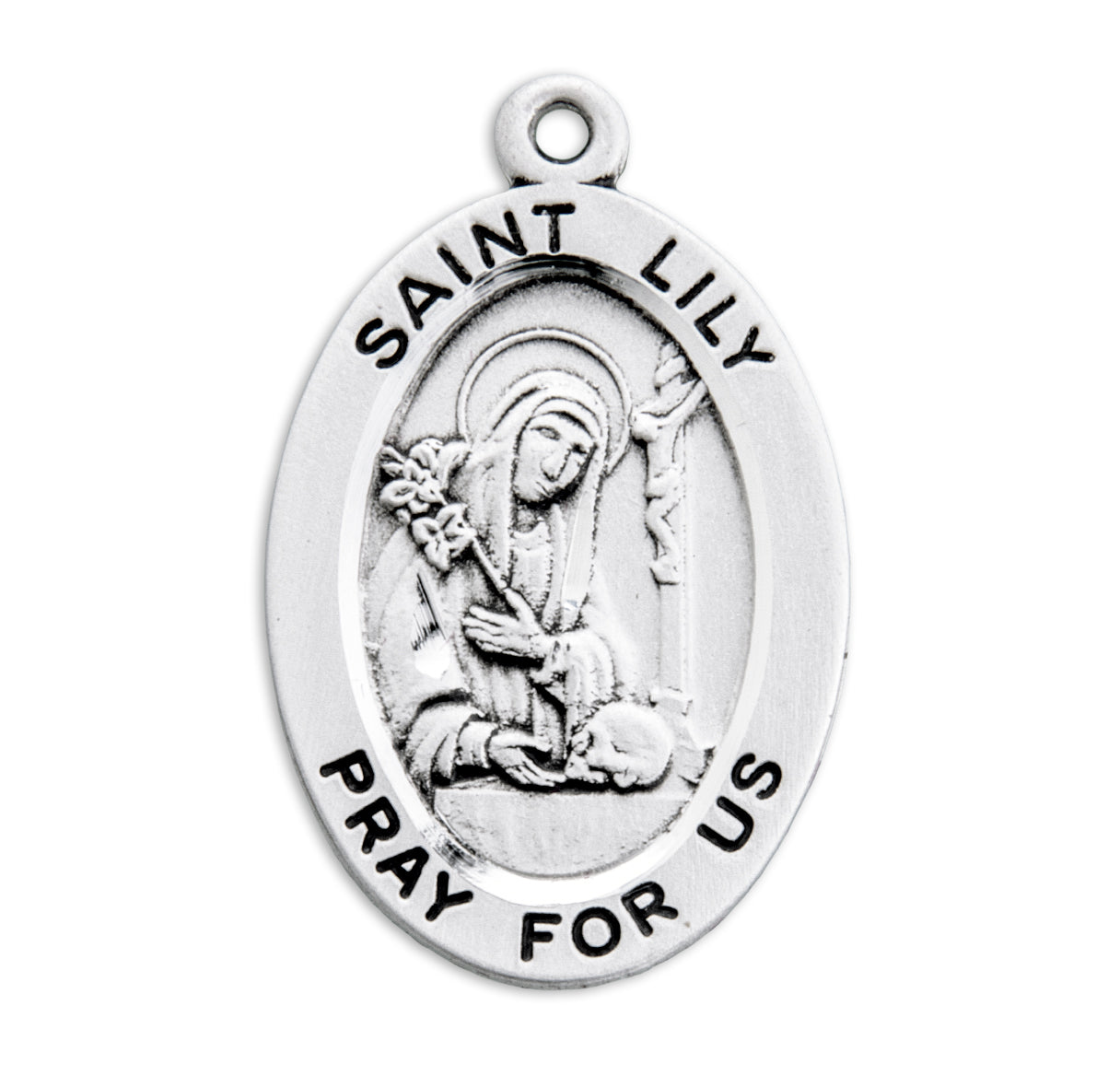 Patron Saint Lily Oval Sterling Silver Medal