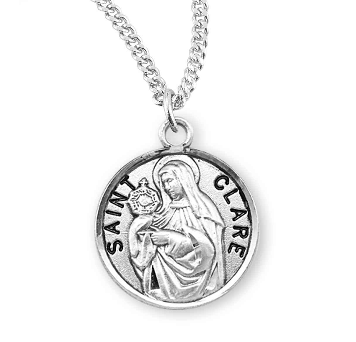 Saint Clare Round Sterling Silver Medal